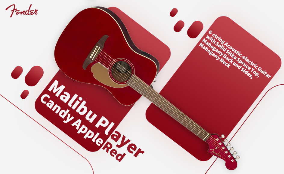 قیمت خرید فروش گیتار آکوستیک فندر Malibu Player Candy Apple Red